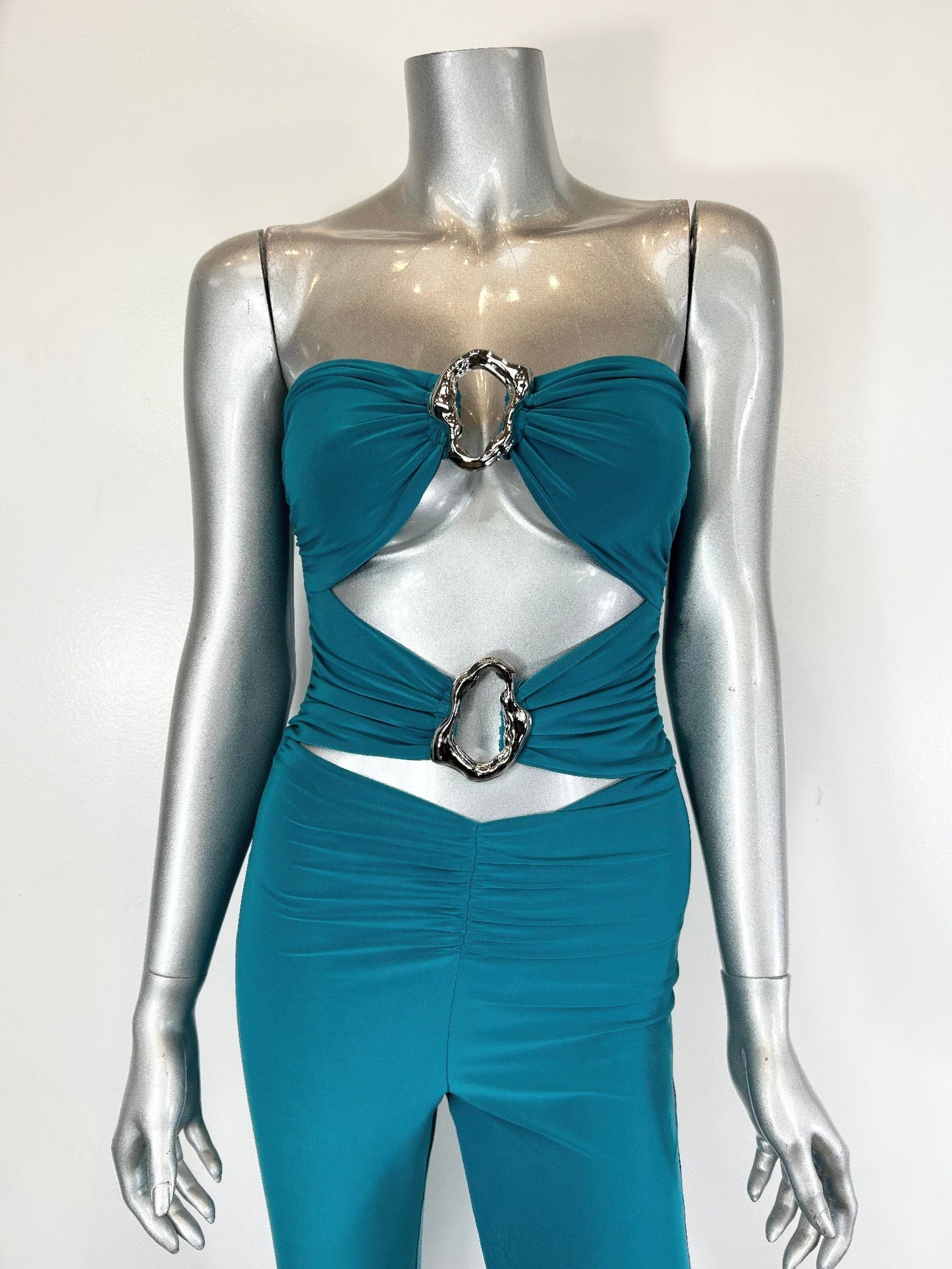 Cut-out,strapless Jumpsuit That Flares Out