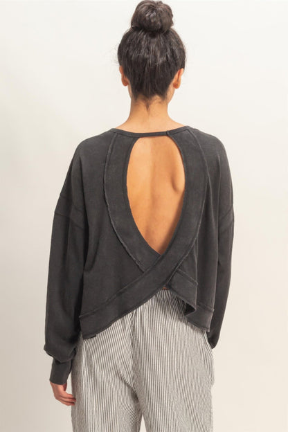 Cross Detail Open Back Long-sleeve Top