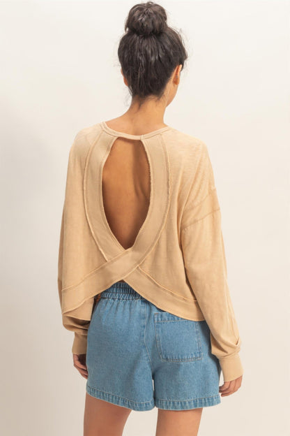 Cross Detail Open Back Long-sleeve Top
