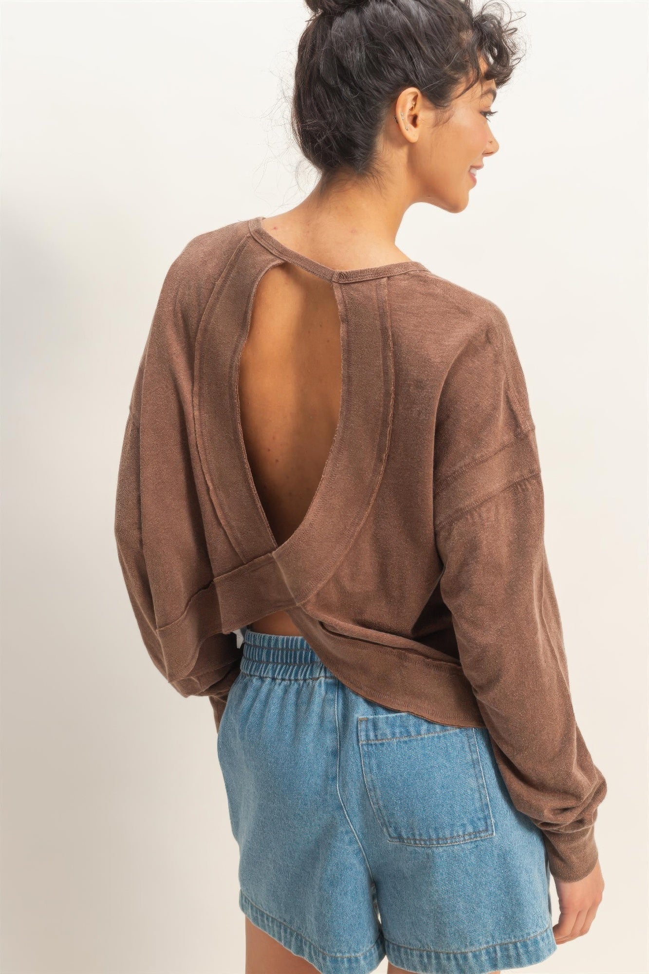 Cross Detail Open Back Long-sleeve Top