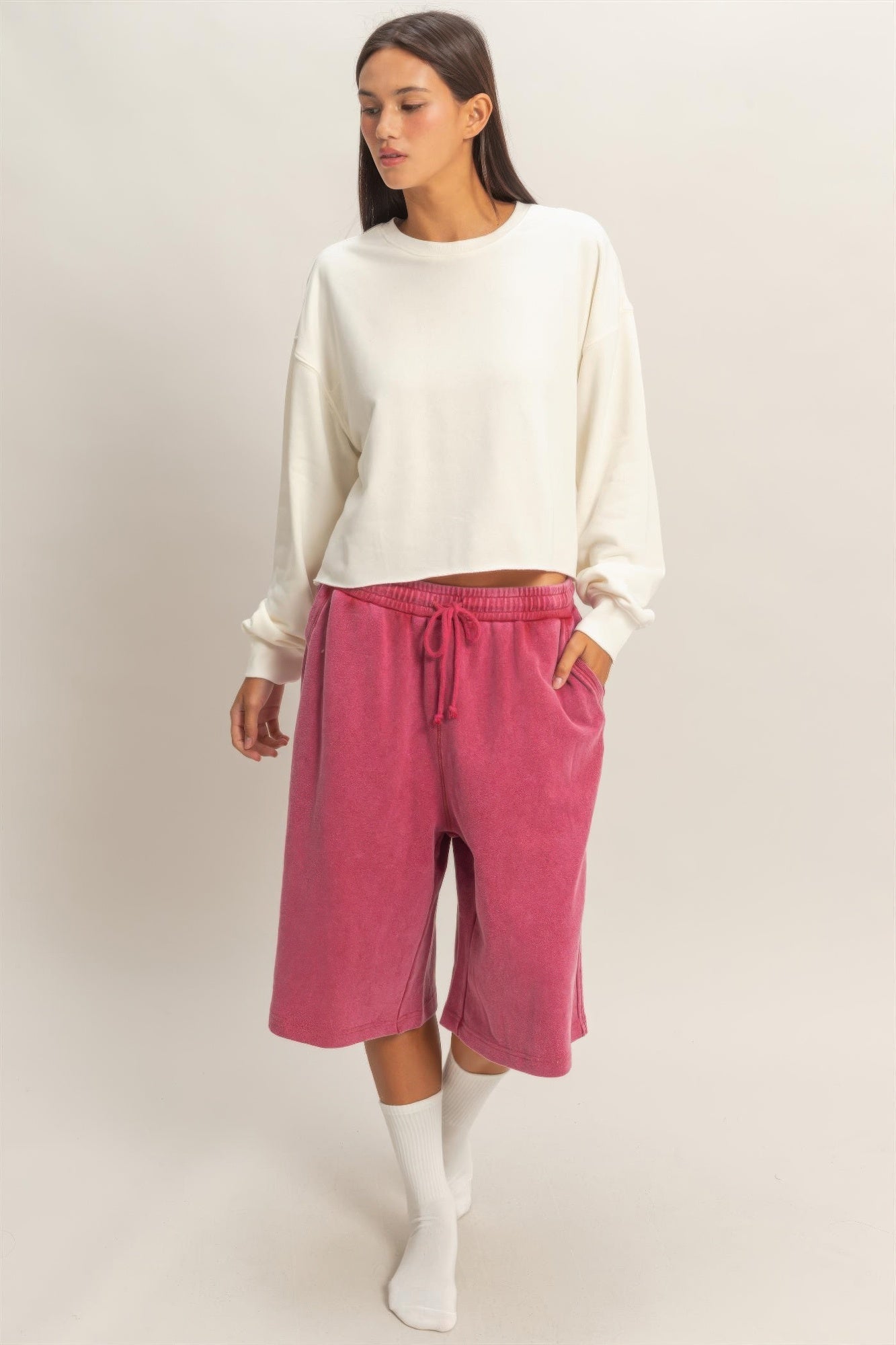 Cropped Mineral Wash Sweatshirt