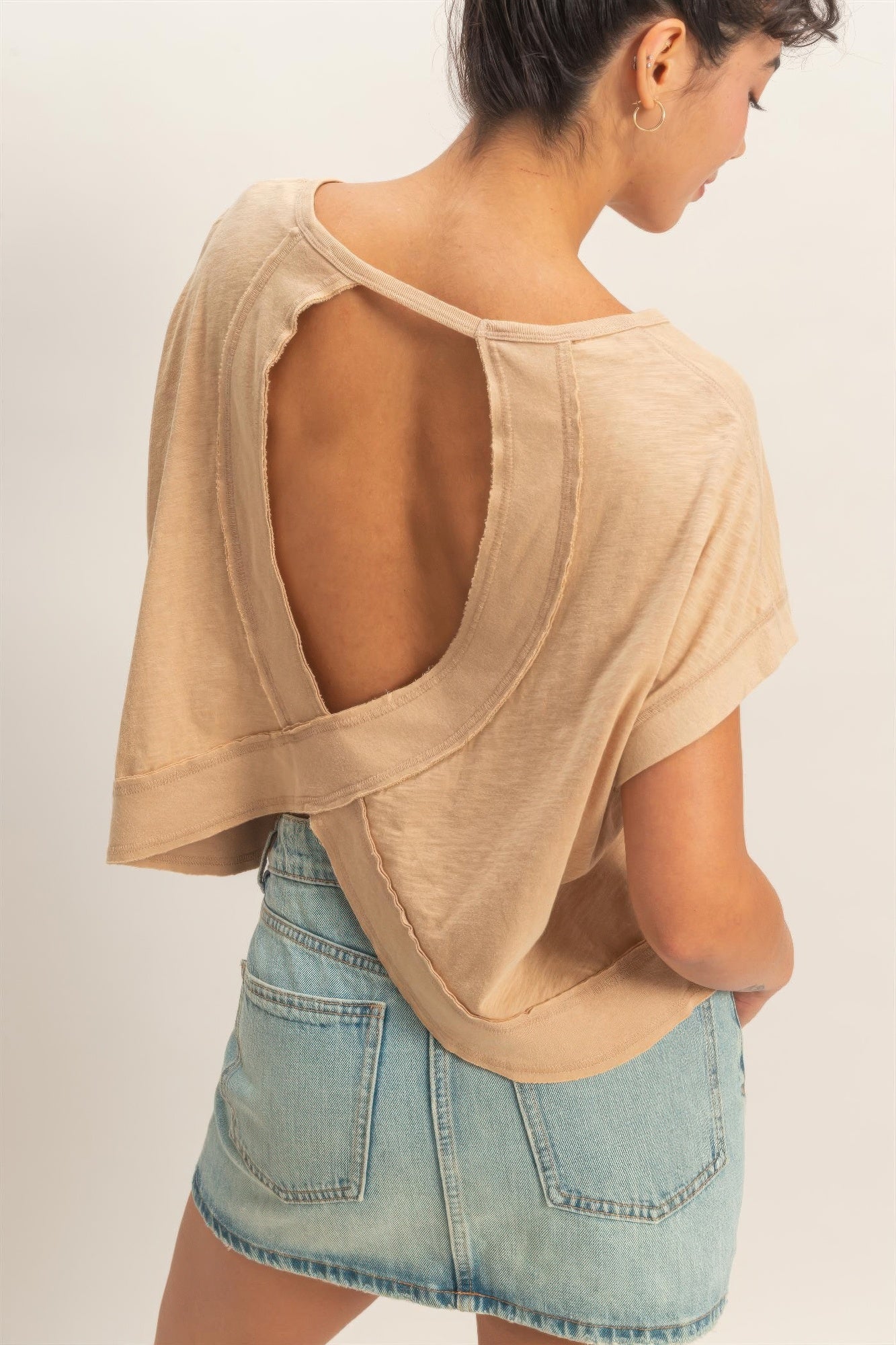 Acid Washed Cross Detail Open Back Top