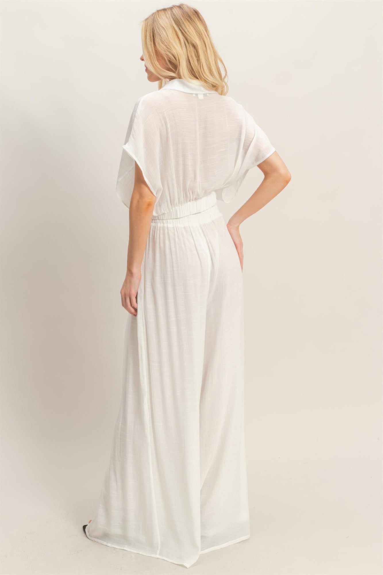 Collared Wrap Top &amp; Wide-leg Pants Set