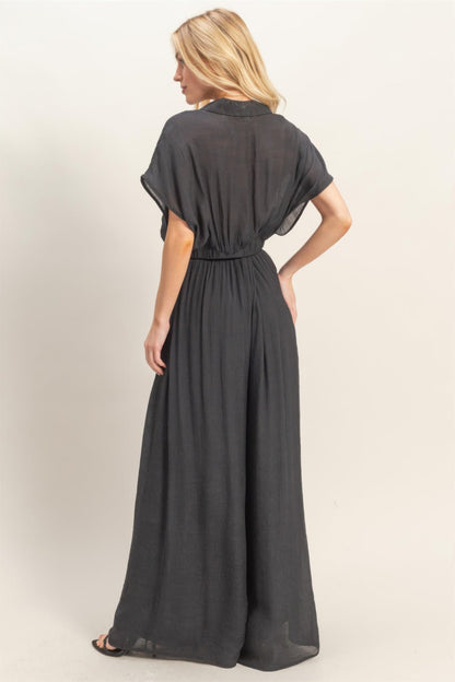 Collared Wrap Top &amp; Wide-leg Pants Set