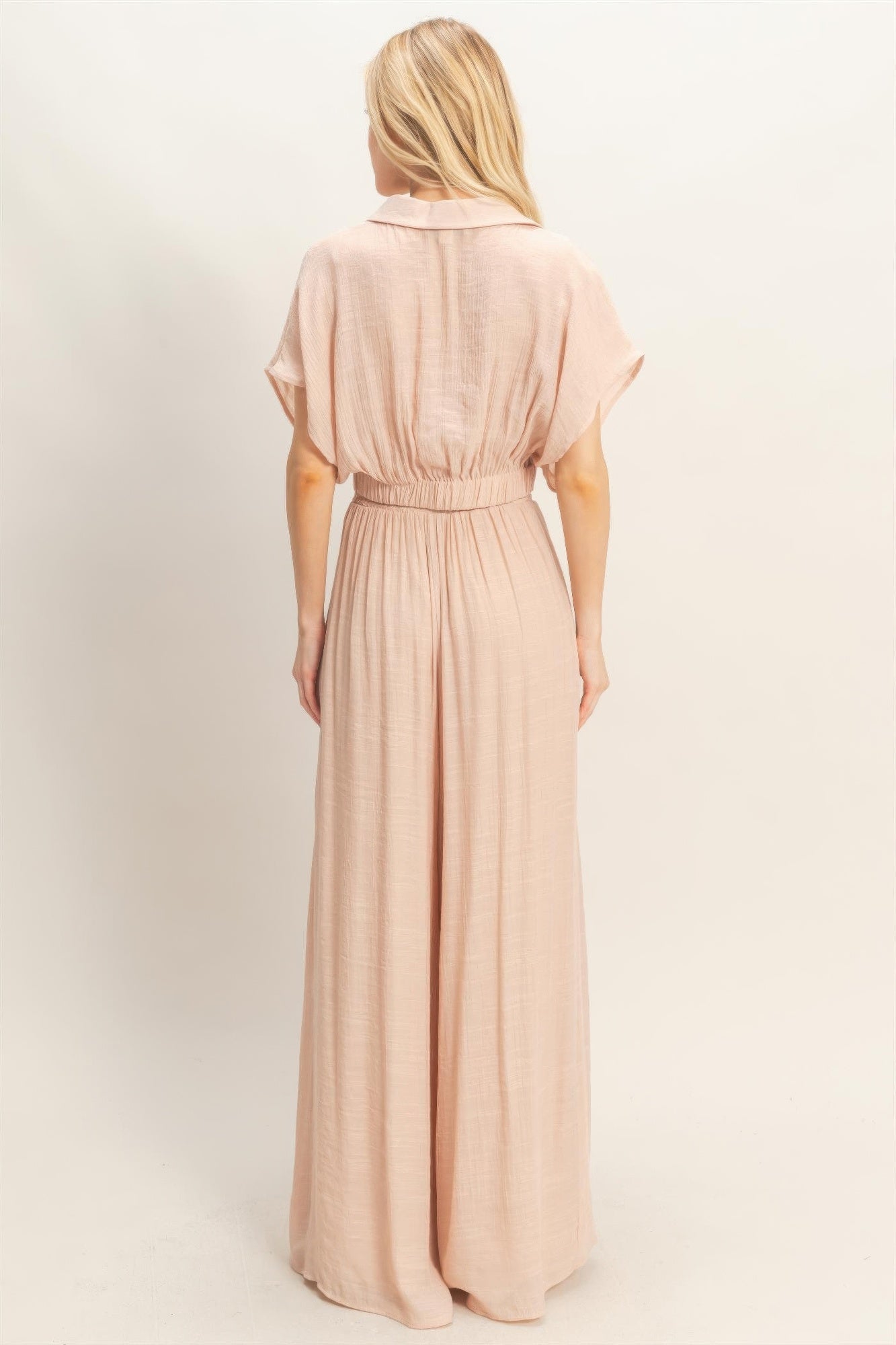 Collared Wrap Top &amp; Wide-leg Pants Set