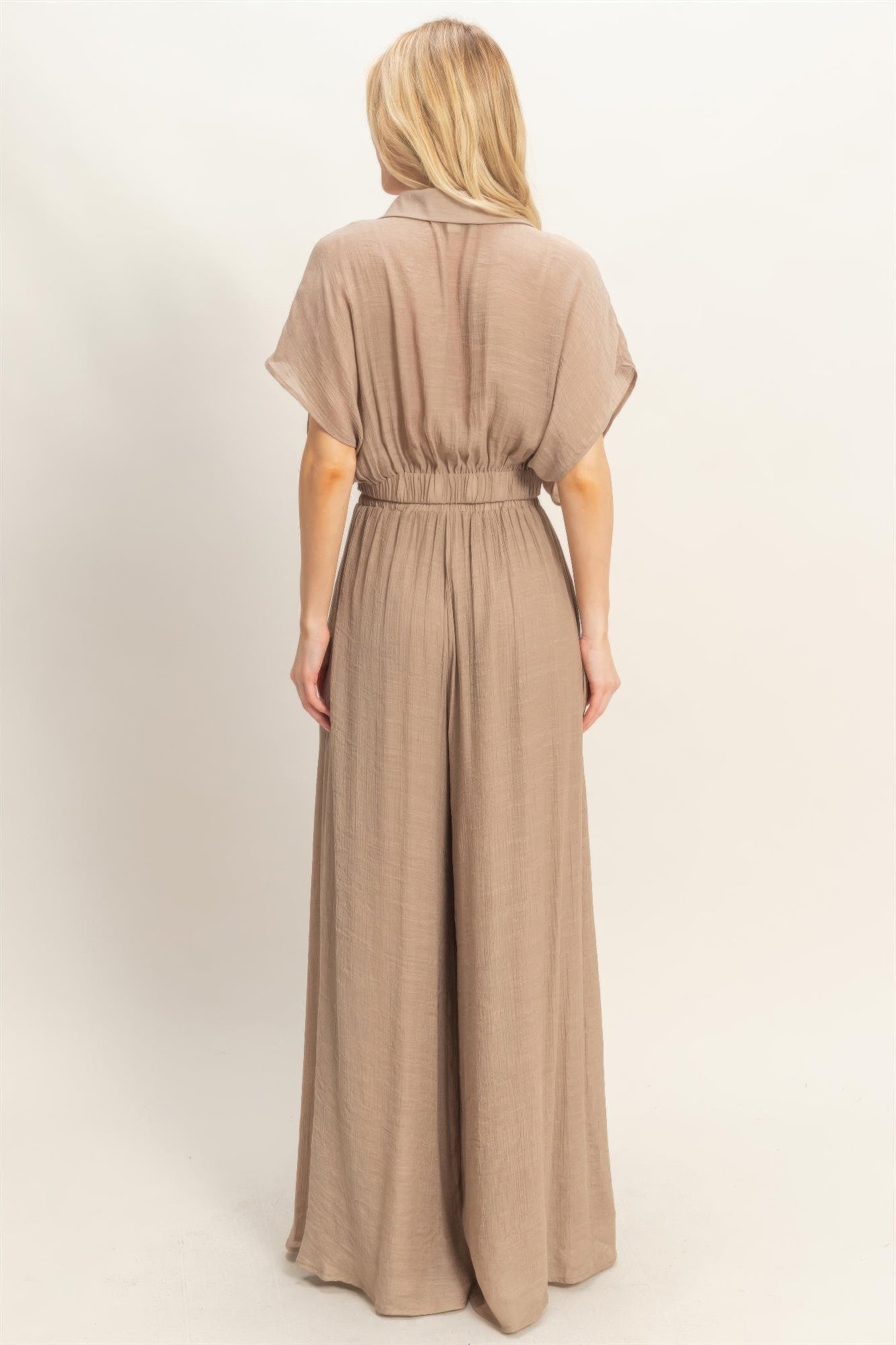 Collared Wrap Top &amp; Wide-leg Pants Set