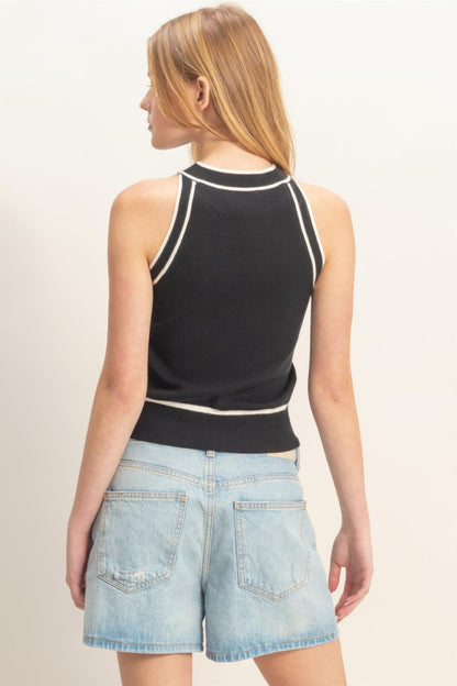 Contrast Trim Sleeveless Ribbed Top