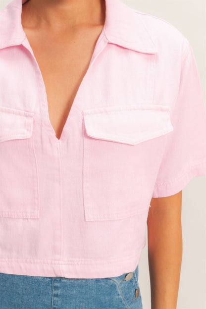 Collared V-neck Top