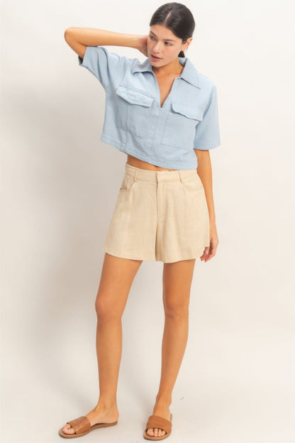 Collared V-neck Top