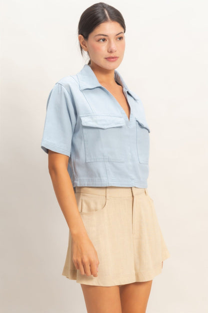 Collared V-neck Top