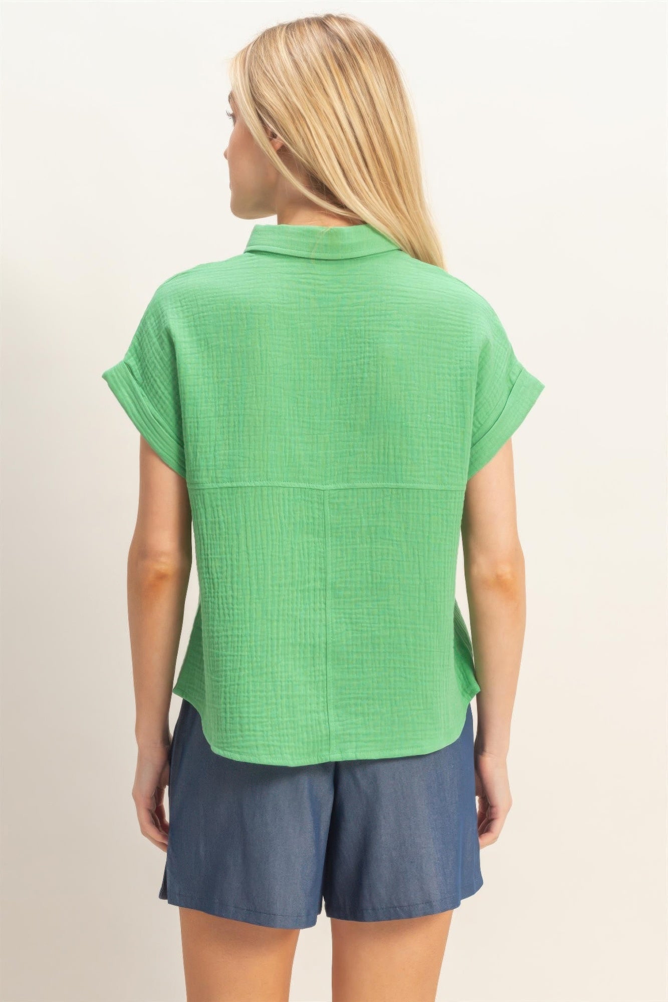 Rolled Sleeve Button-up Top