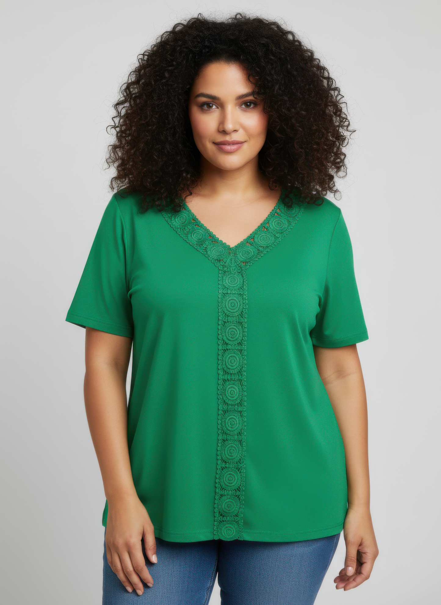 Lace Trim V-neck Short Sleeve Knit Top
