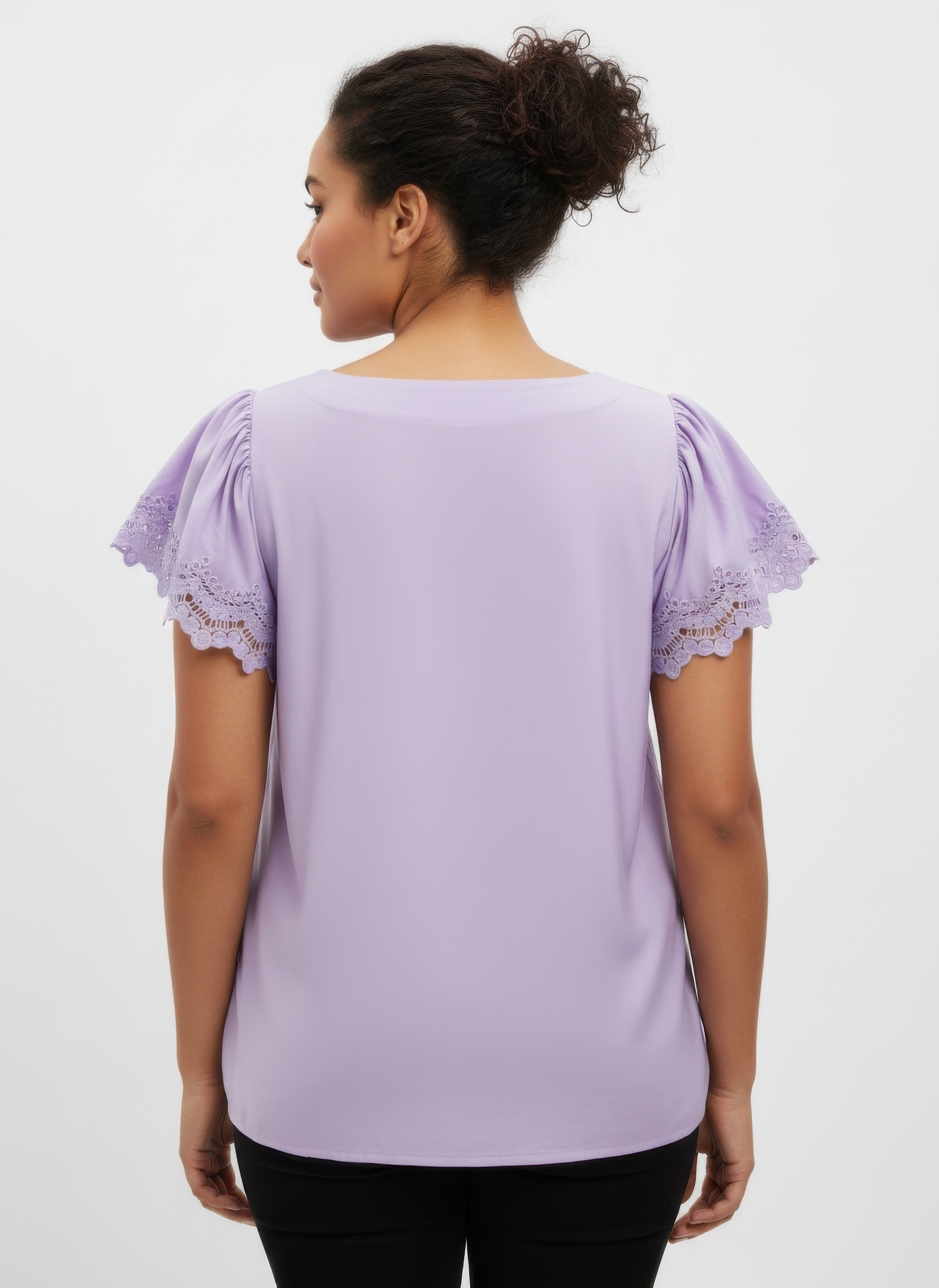 Lace Trim V-neck Short Sleeve Knit Top