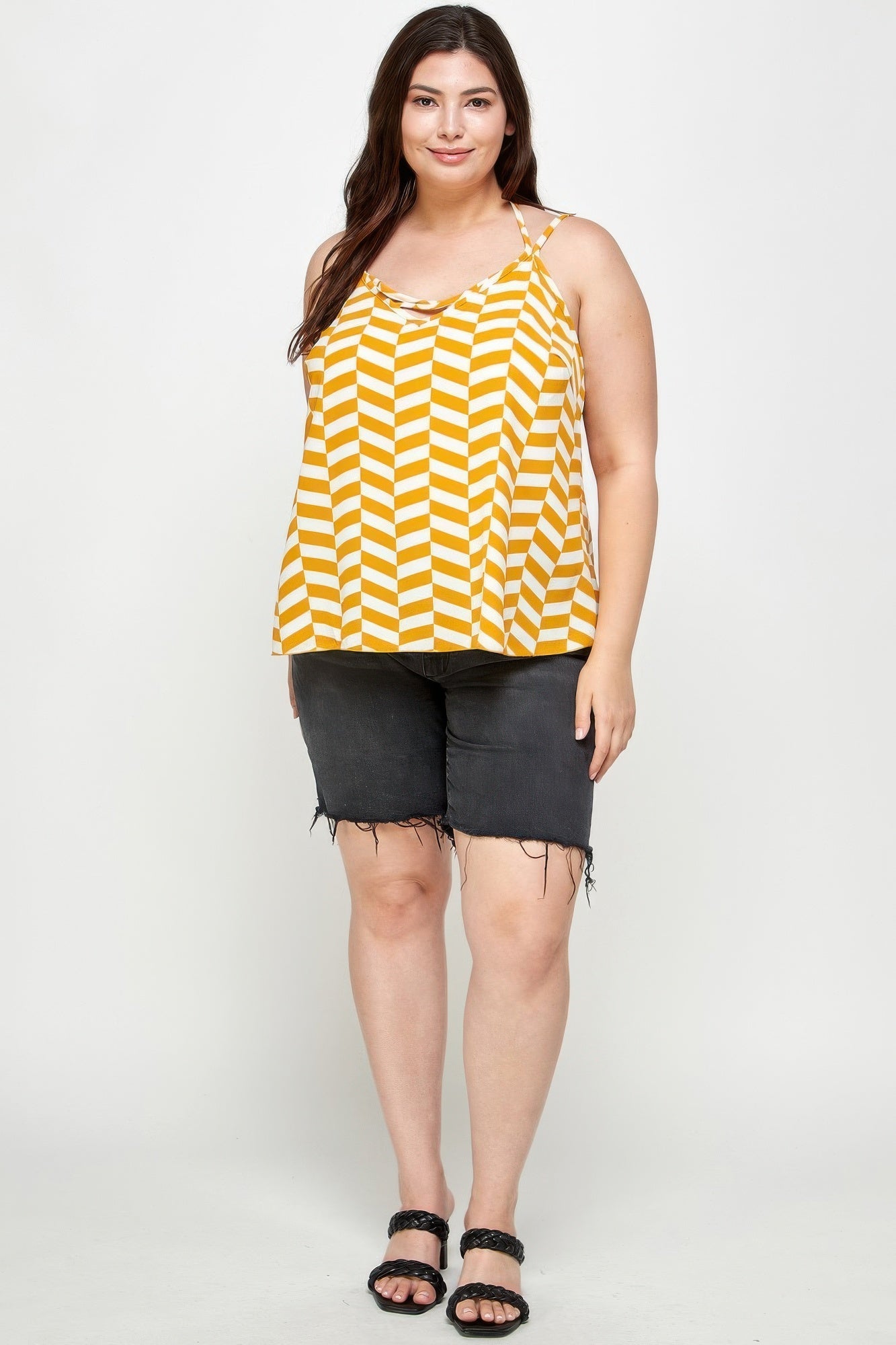 Plus Size Geometric Top With Double Spaghetti Strap