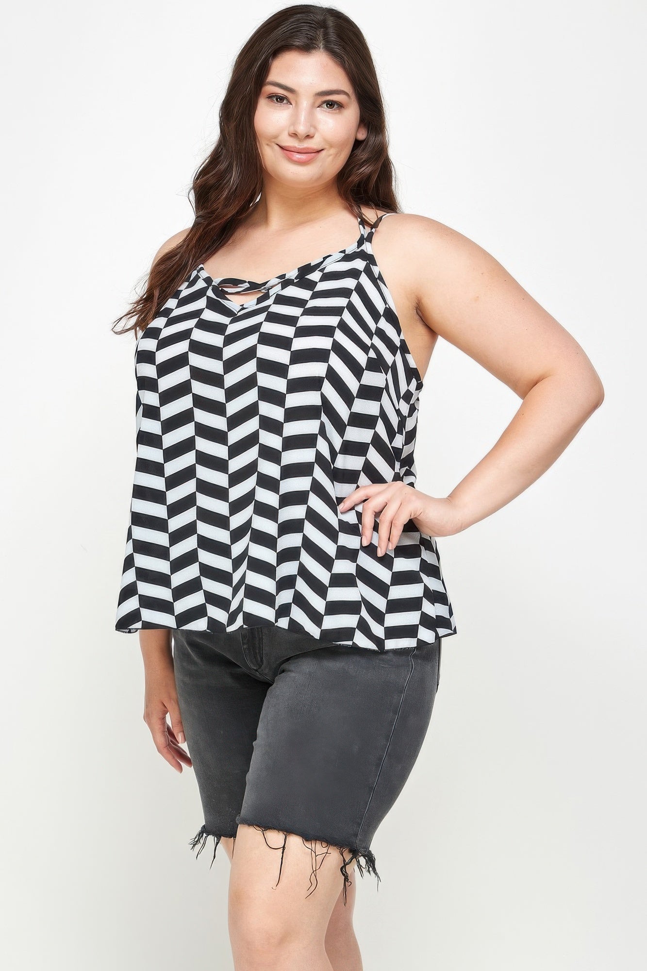 Plus Size Geometric Top With Double Spaghetti Strap