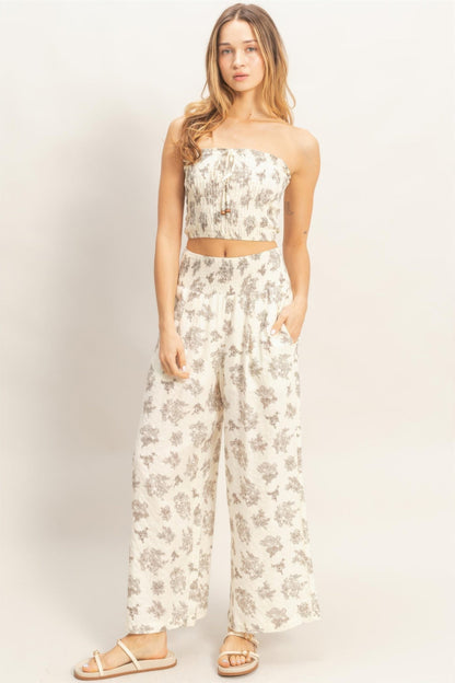 Smocked Tube Top &amp; Wide-leg Pants Set