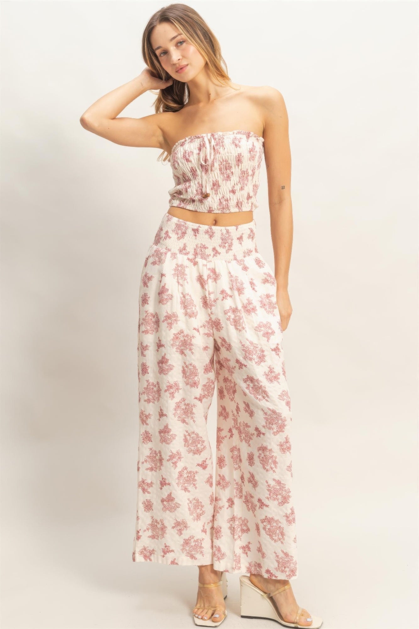 Smocked Tube Top &amp; Wide-leg Pants Set