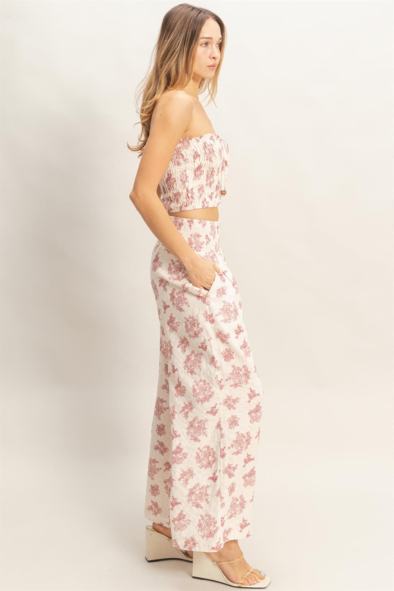 Smocked Tube Top &amp; Wide-leg Pants Set