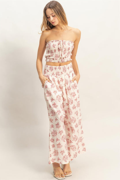 Smocked Tube Top &amp; Wide-leg Pants Set