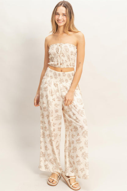 Smocked Tube Top &amp; Wide-leg Pants Set