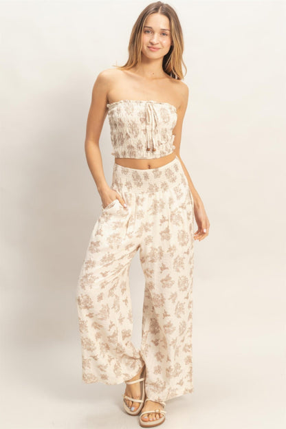 Smocked Tube Top &amp; Wide-leg Pants Set