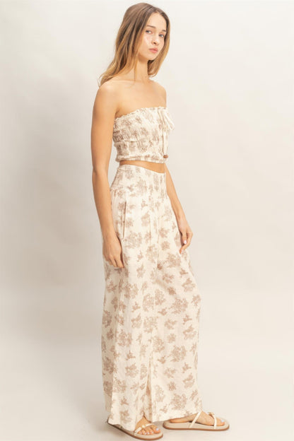 Smocked Tube Top &amp; Wide-leg Pants Set