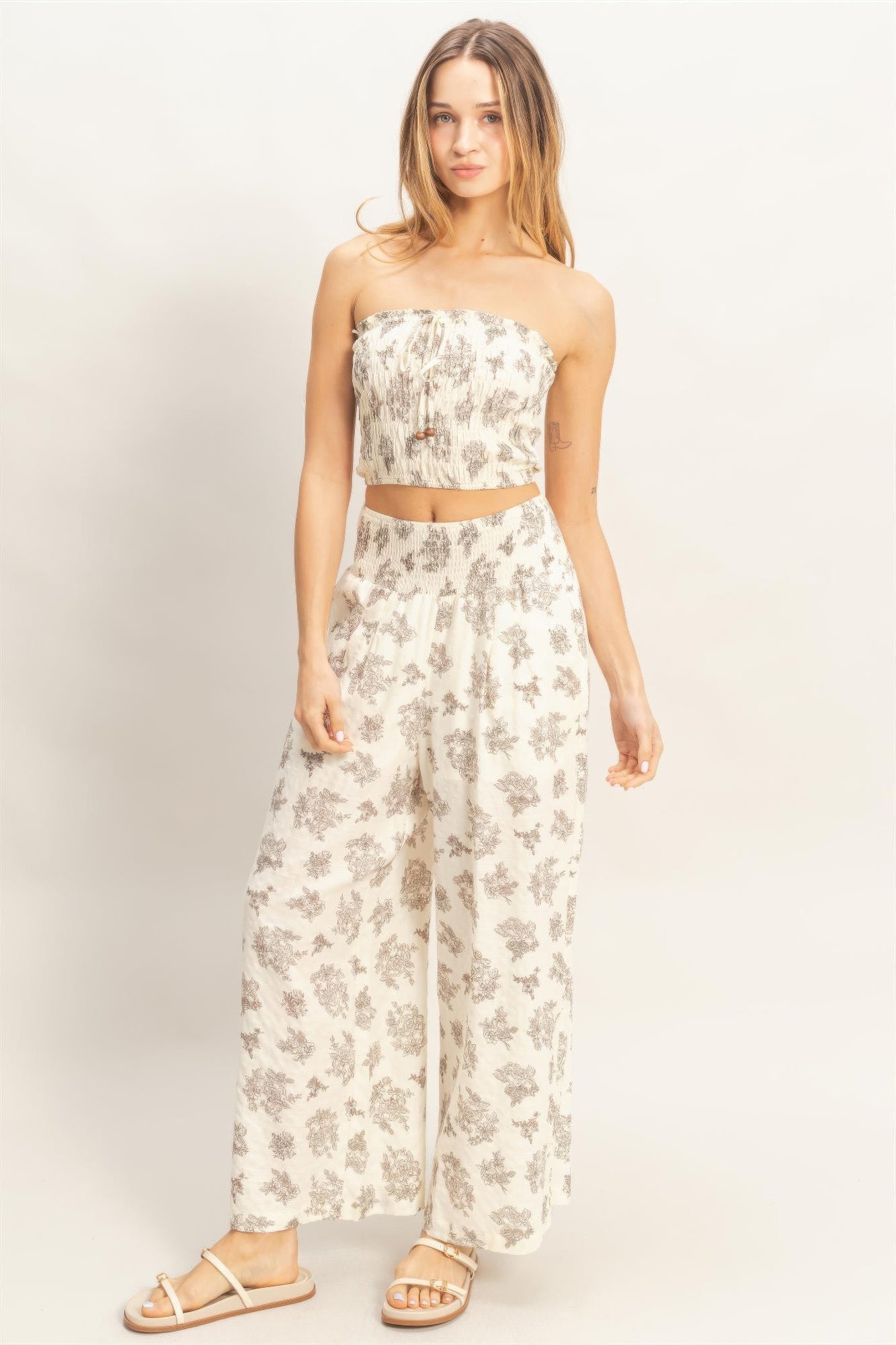 Smocked Tube Top &amp; Wide-leg Pants Set