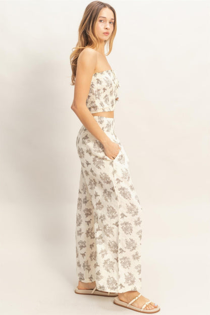 Smocked Tube Top &amp; Wide-leg Pants Set