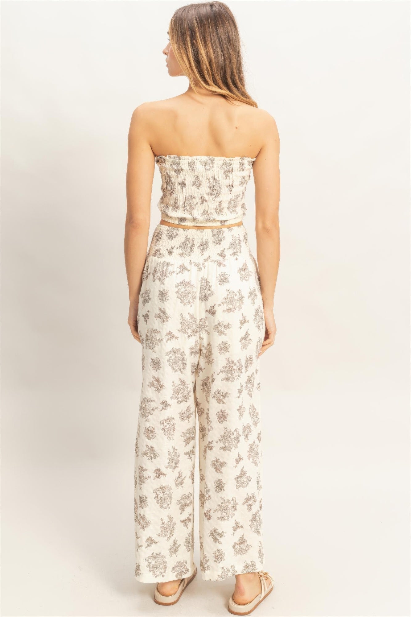 Smocked Tube Top &amp; Wide-leg Pants Set
