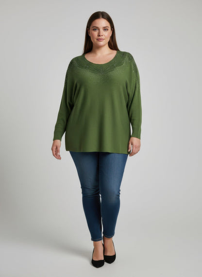 Scarlet Embellished Neckline Dolman Sleeve Tunic Top