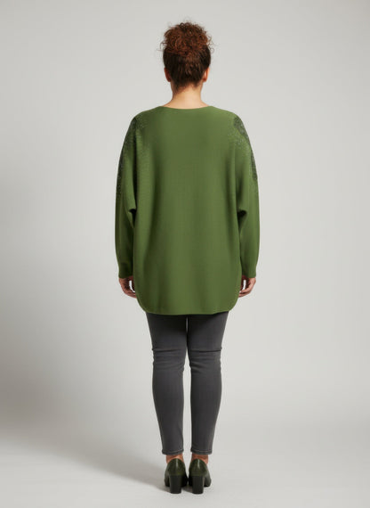 Scarlet Embellished Neckline Dolman Sleeve Tunic Top