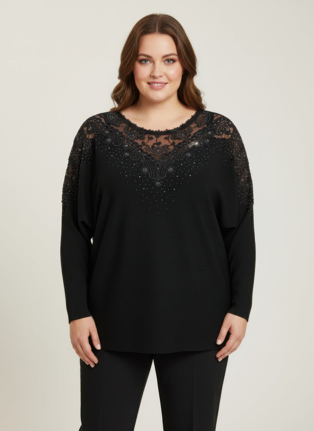 Crimson Lace Embellished Knit Tunic Top