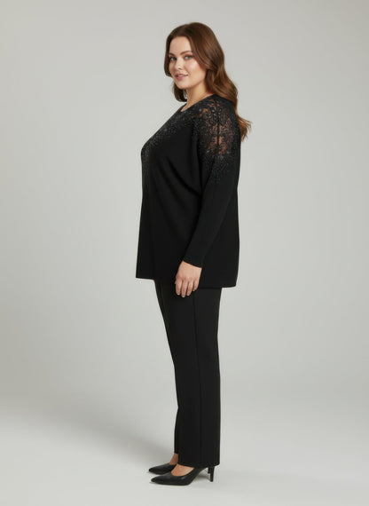 Crimson Lace Embellished Knit Tunic Top