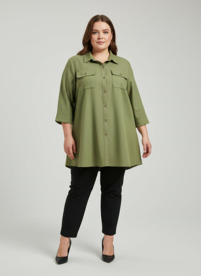 Sand Utility Button Front Shirt Tunic