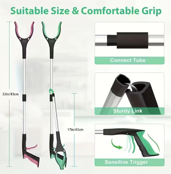Heavy-Duty Steel Folding Trash Picker – 32" with Magnet &amp; Anti-Slip Handle