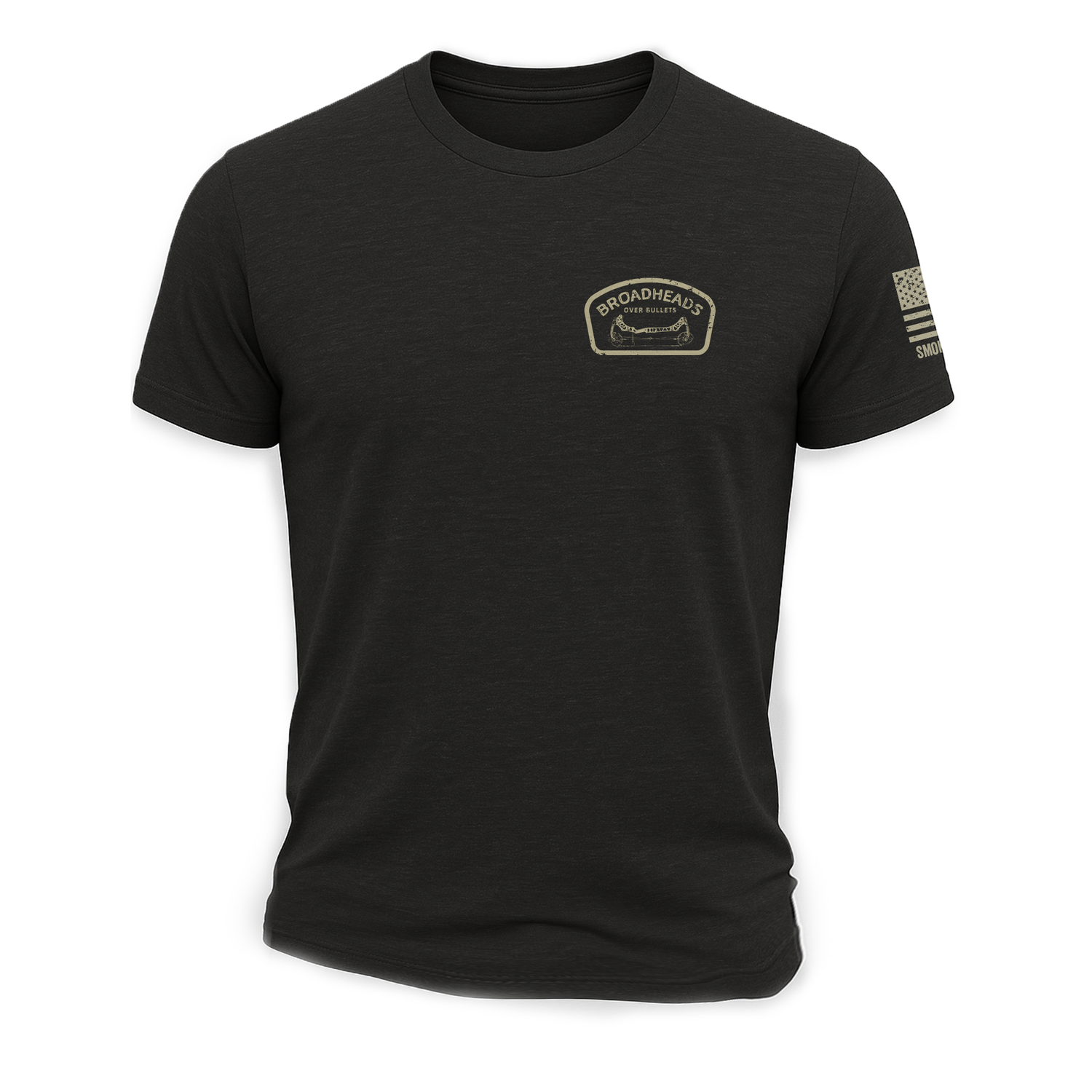 Broadheads Over Bullets Tee Black hunting graphic t-shirt front view