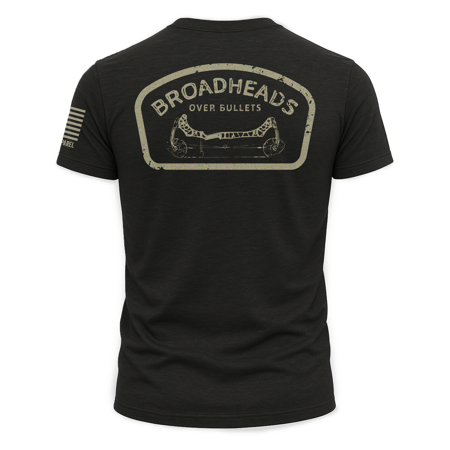 Broadheads Over Bullets Tee Black hunting graphic t-shirt front view