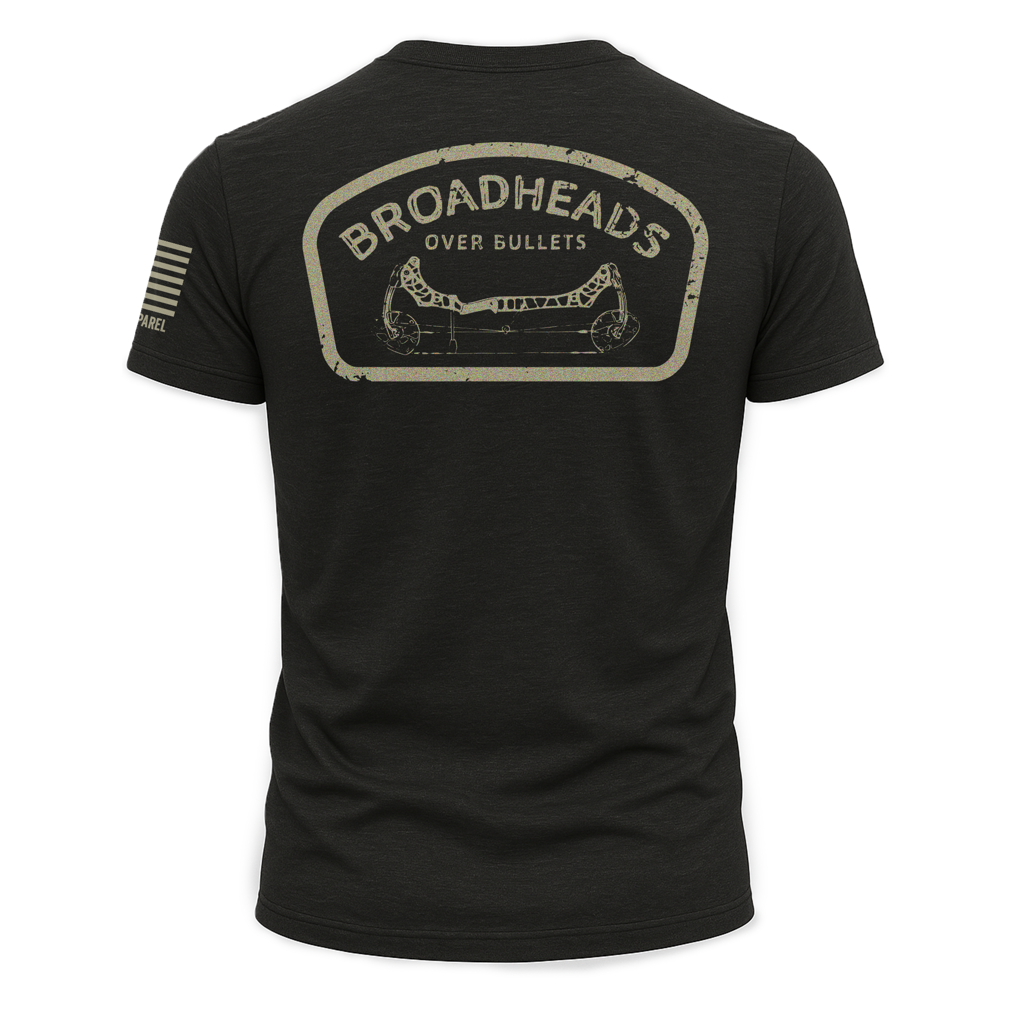 Broadheads Over Bullets Tee Black hunting graphic t-shirt front view