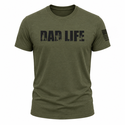 Dad Life T-Shirt in olive green with casual design, perfect for outdoor-loving dads.