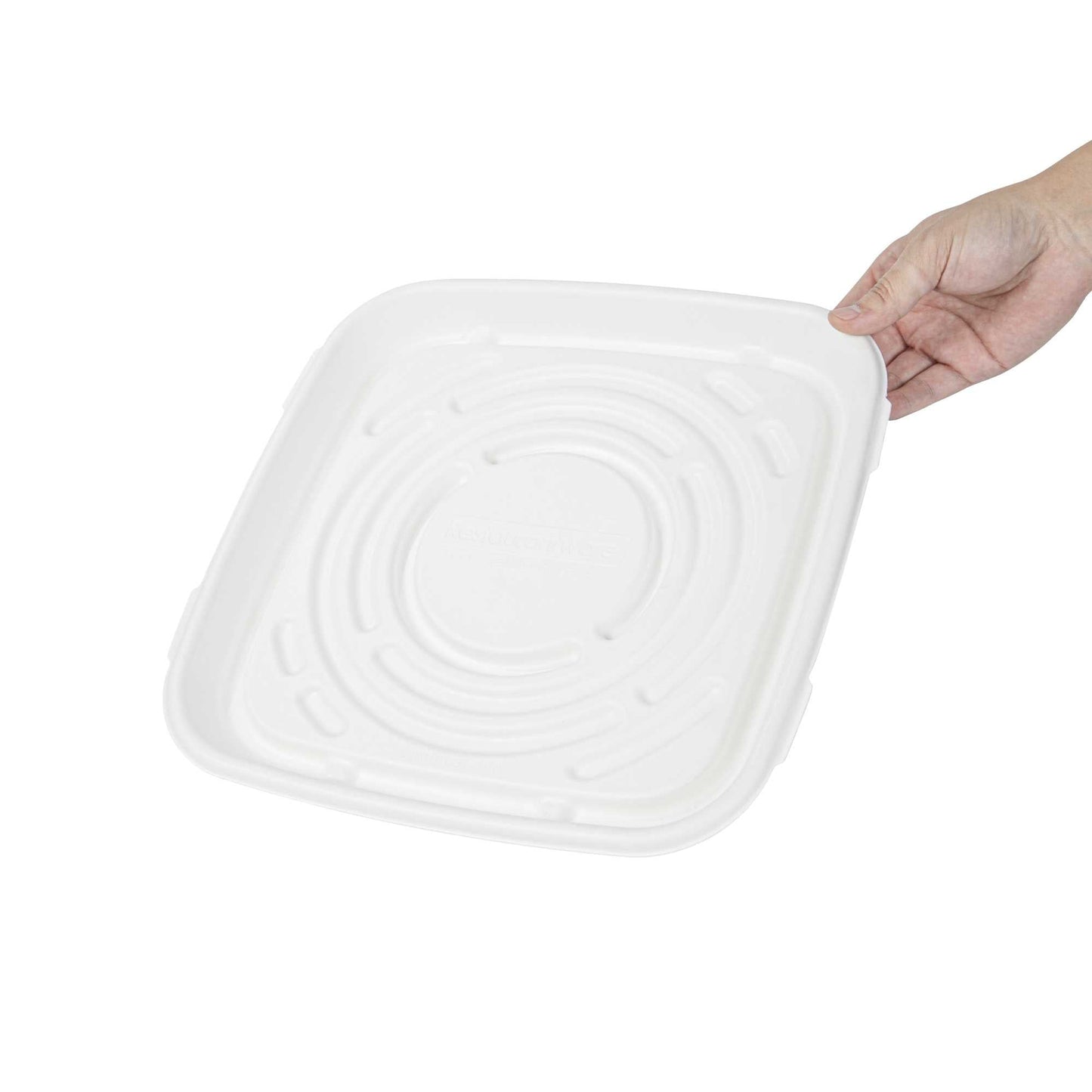Pulp Safe No PFAS Added Square White Sugarcane / Bagasse Tray - Home Compostable - 12" x 12" - 100 count box