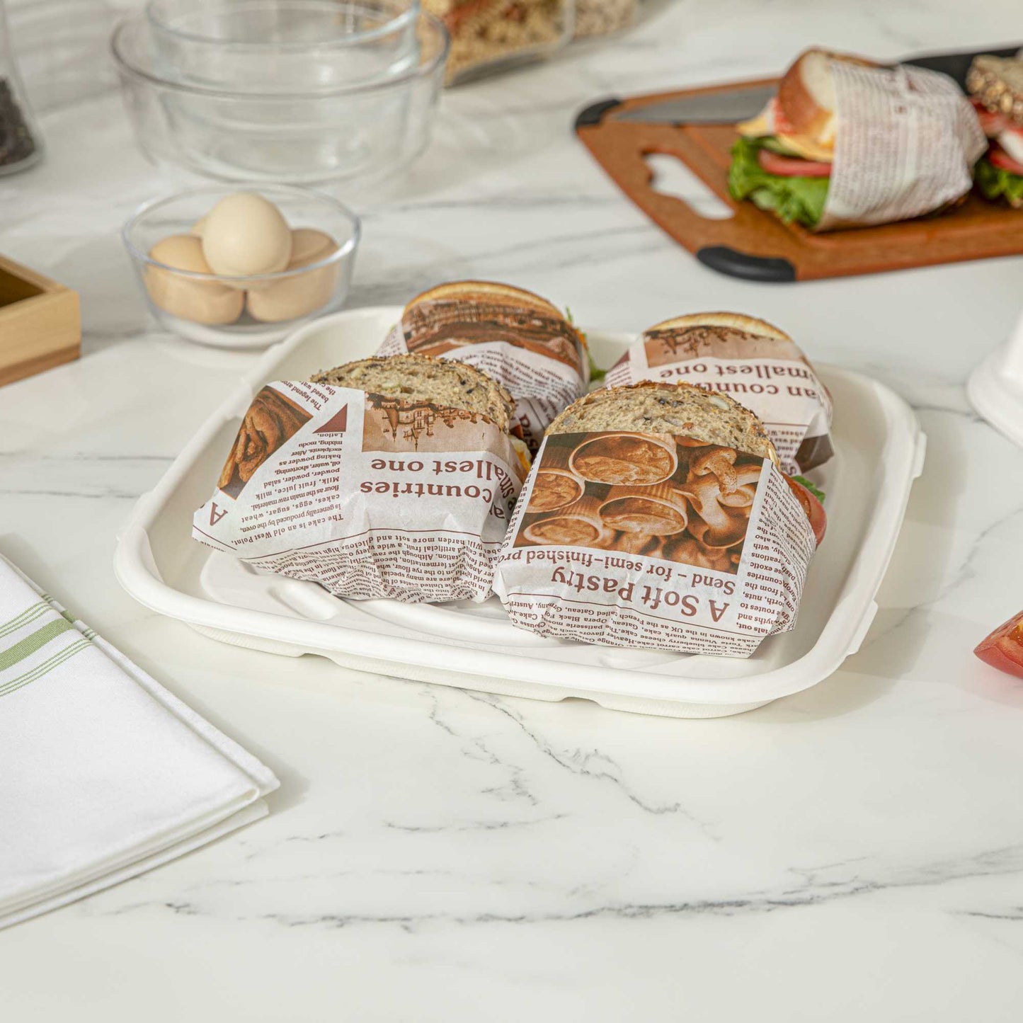Pulp Safe No PFAS Added Square White Sugarcane / Bagasse Tray - Home Compostable - 12" x 12" - 100 count box