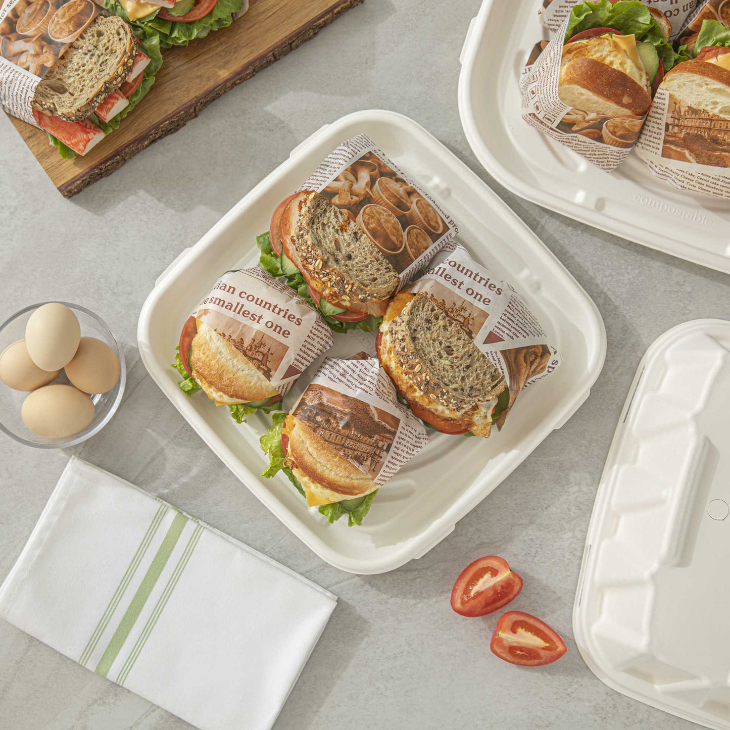 Pulp Safe No PFAS Added Square White Sugarcane / Bagasse Tray - Home Compostable - 12" x 12" - 100 count box