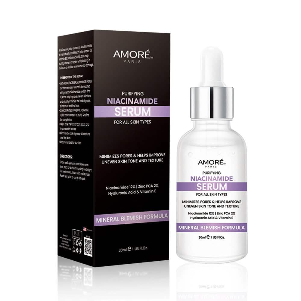 Amore Paris Niacinamide Face Serum 12% Plus Zinc 2%, Hyaluronic Acid &amp; Vitamin E, Dark Spot Remover, Pore Minimizer &amp; Aging Skin Treatment