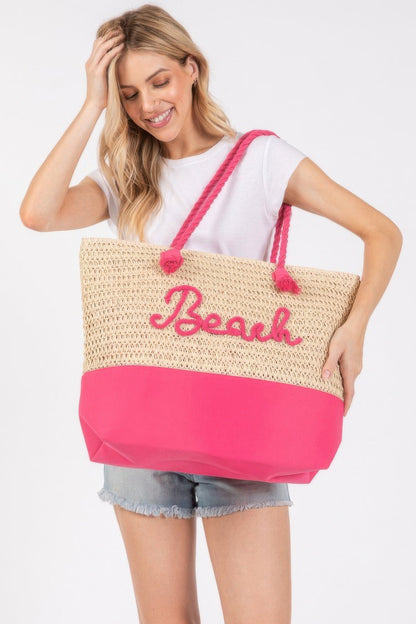 Color Sewn Rope Beach Letter And Strap Crochet Fabric Tote