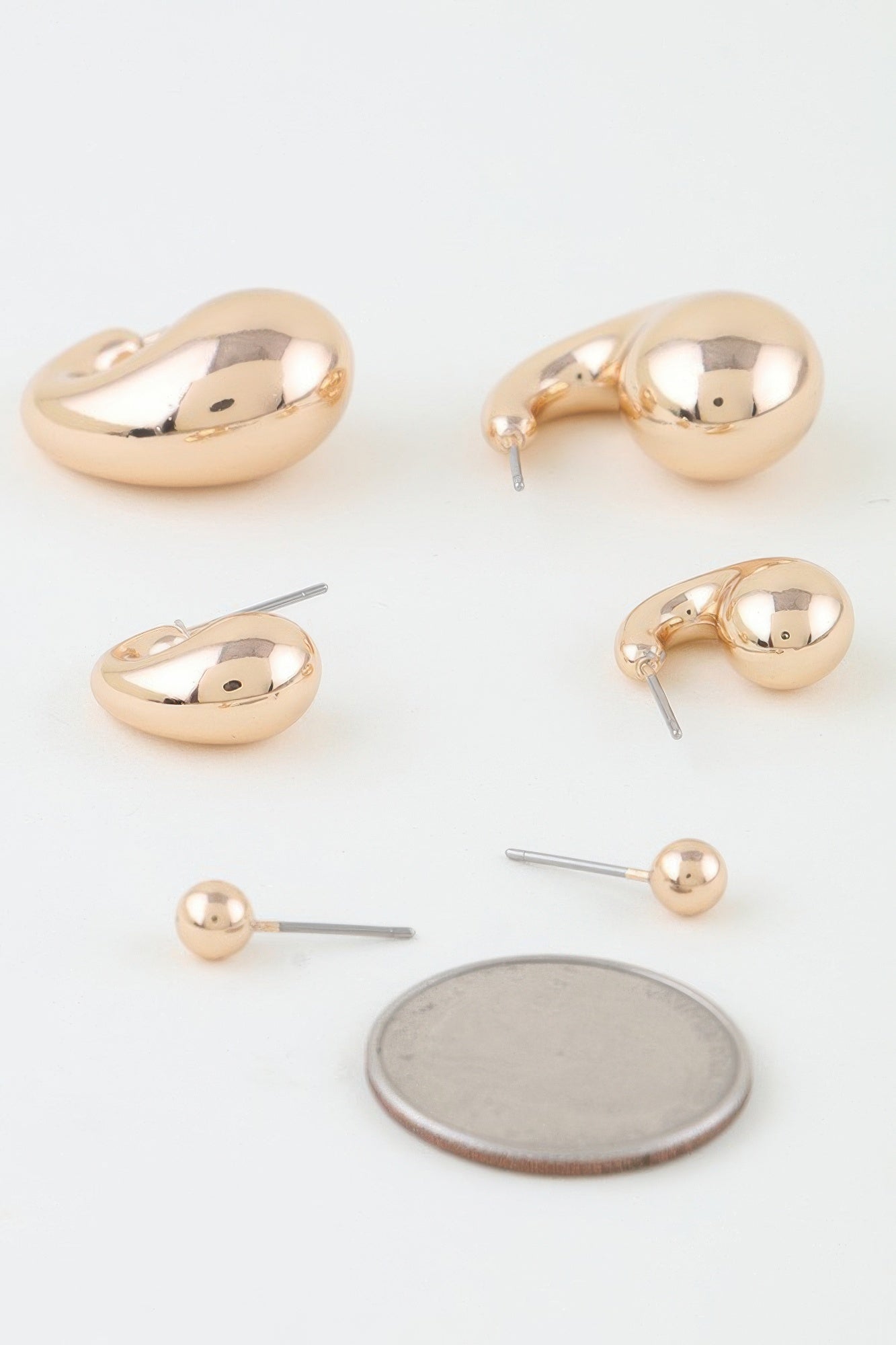 Triple Shiny Hoop N Bead Earrings Set