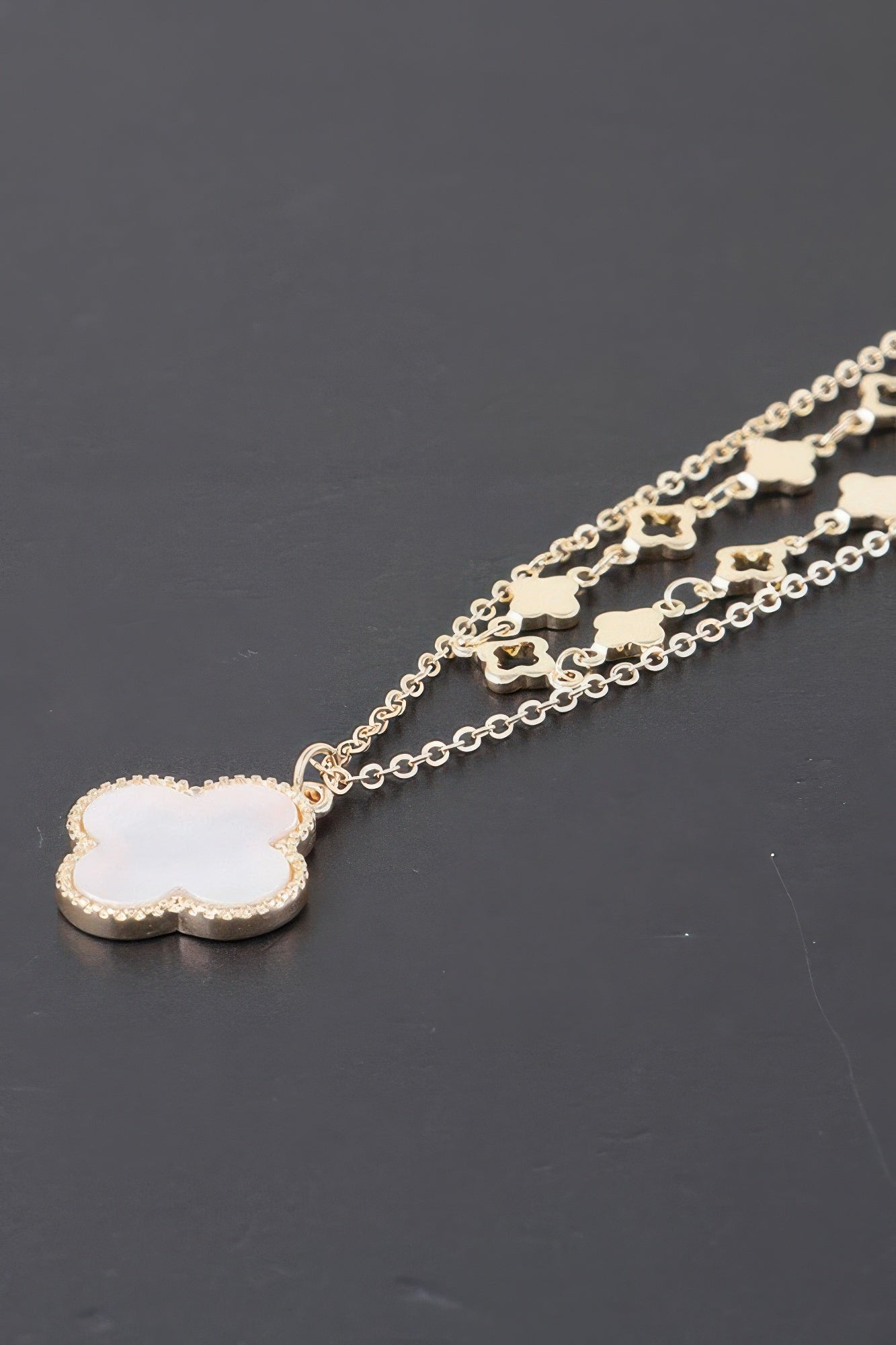 Double Stone Clover Charm Necklace