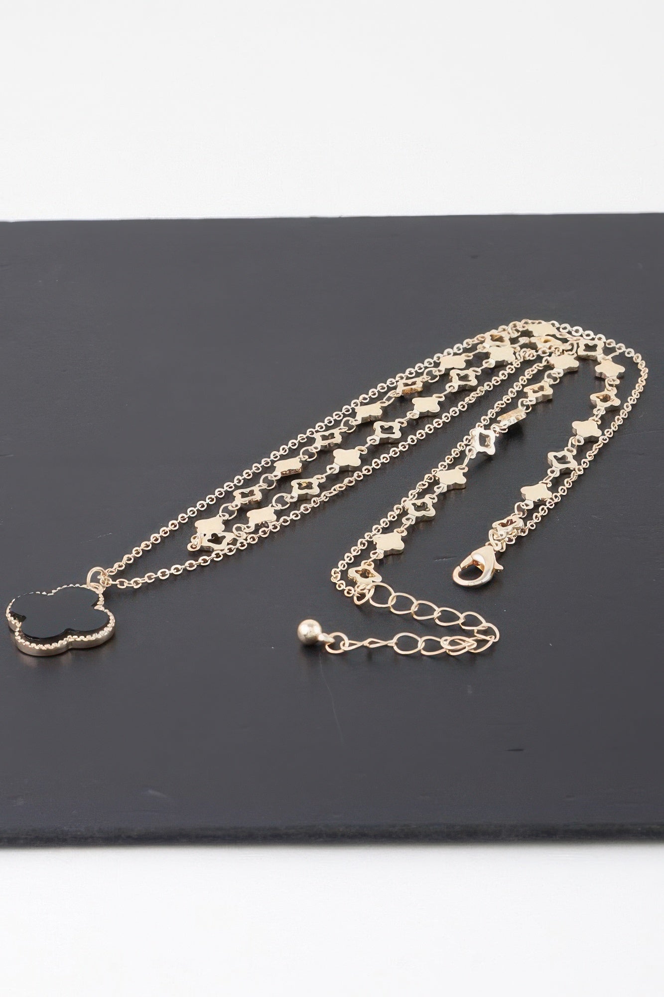 Double Stone Clover Charm Necklace