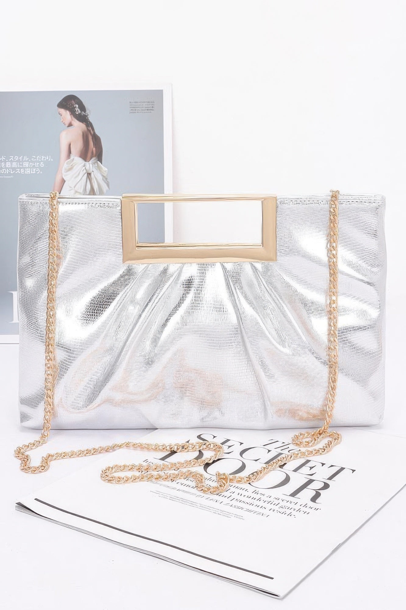 Faux Leather Metal Handle Clutch