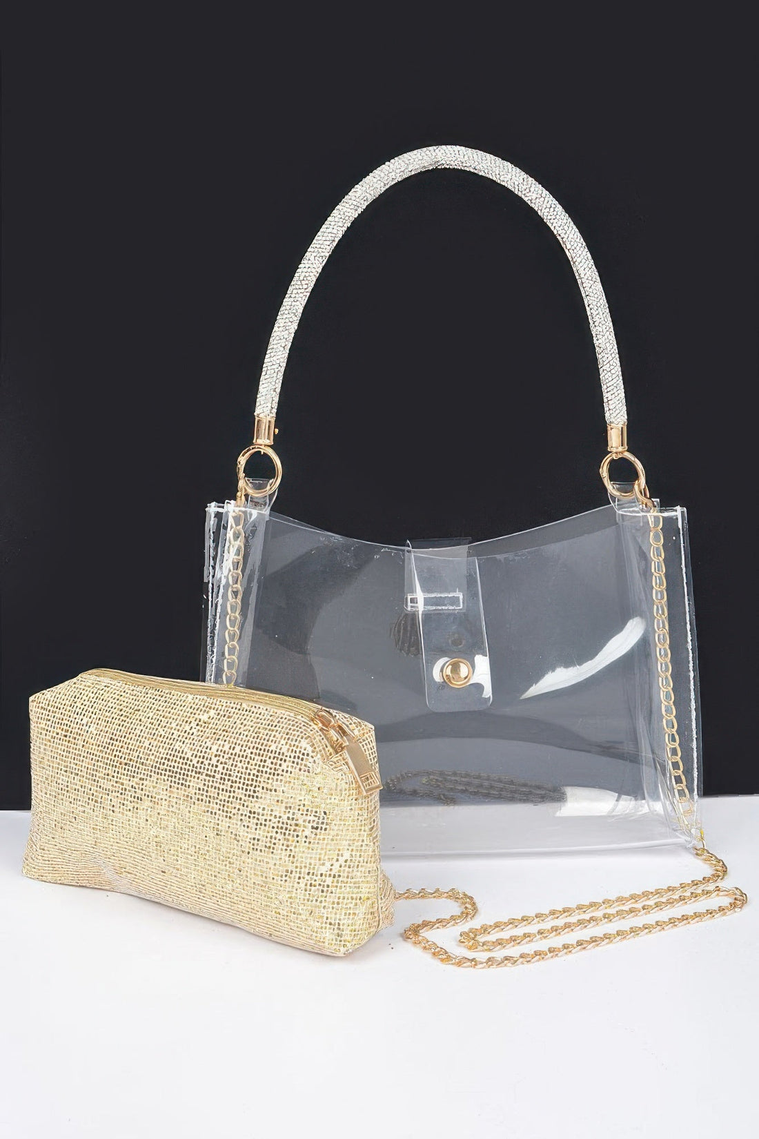 Clear Small Hobo Bag W/rhinestone Handle