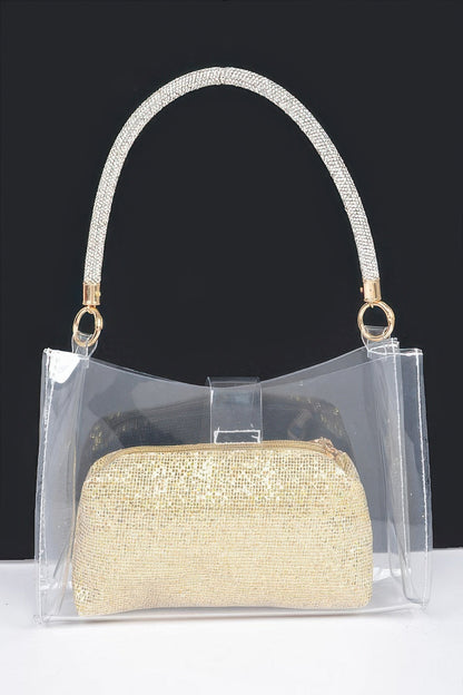 Clear Small Hobo Bag W/rhinestone Handle